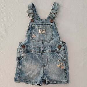 OshKosh B'gosh Denim Girls' Short Overalls Embroidered Butterflies Flowers  2T